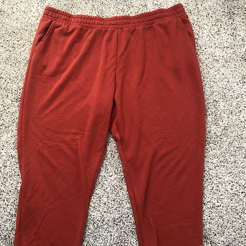 Burnt orange sweatpants/joggers.